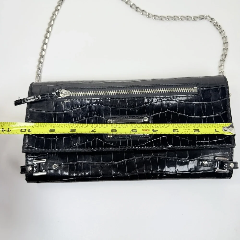 GUESS Black Croc Embossed Shoulder Bag Silver Chain Strap Vintage Y2K Purse